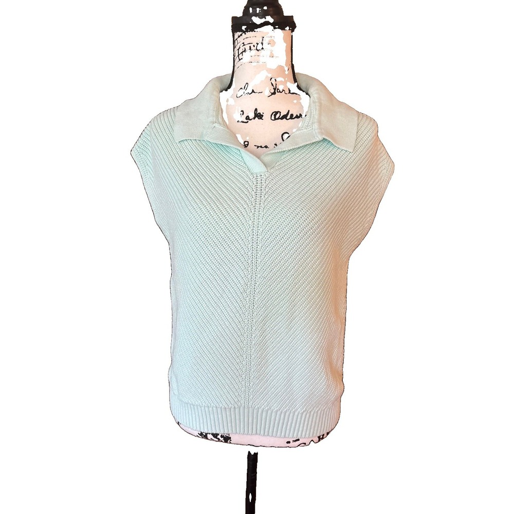Weatherproof Women's Green Solid Cotton Knit Sleeveless Collared Pullover S